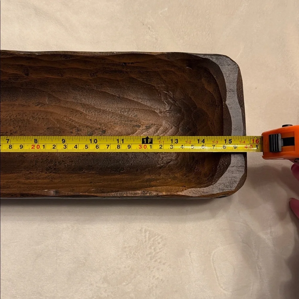 Hand-Carved Brown Wooden Dough Bowl - Rustic